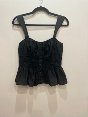 Moon River Black Corset Milkmaid Tank Top L Button Front Dark Fairy Romantic